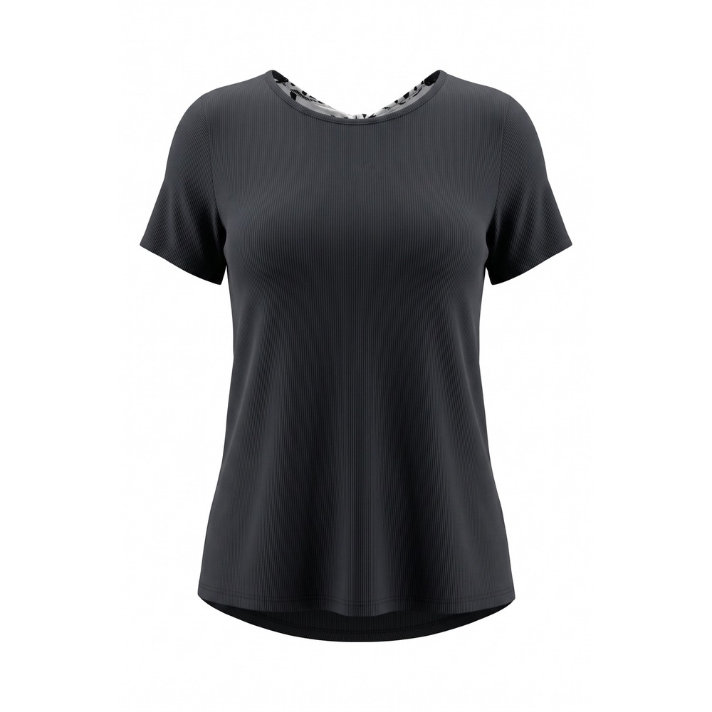 Shein Curve Black Ribbed‎ Short Sleeve Top Open Back Dalmatian Tie Accent 0XL